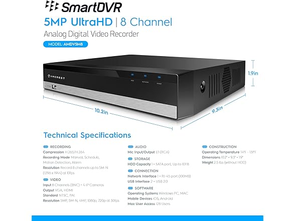 Amcrest 5MP UltraHD 8 Channel DVR