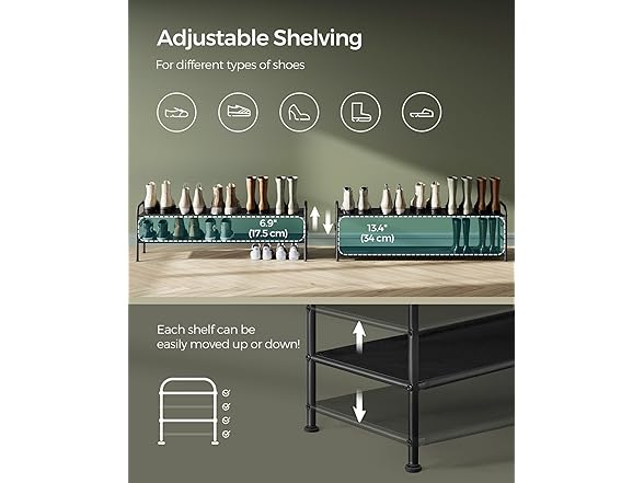 SONGMICS Shoe Rack, 2-Tier Shoe Rack Fabric Shoe Shelf