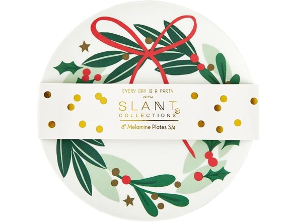 Slant Collections Holiday 4-Count Break Resistant Melamine Plate Wreath