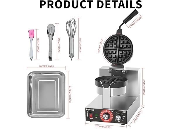 POPFOODEX Commercial Belgian Waffle Maker