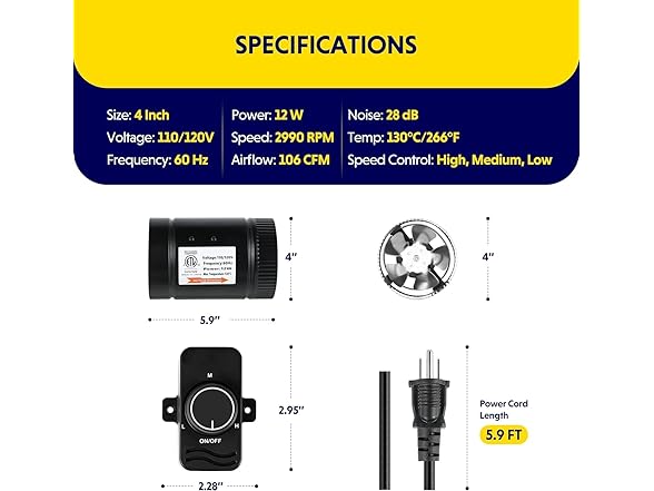 Simple Deluxe 4" Inline Booster Duct Fan