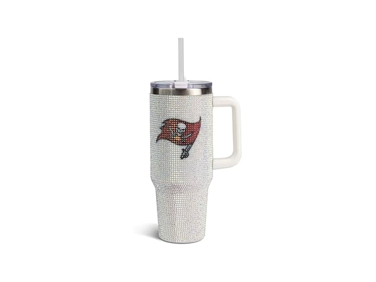 The Memory Company Officially Licensed NFL 40oz Stainless Steel Tumbler - Double Wall Insulated Travel Cup with Handle and Straw Lid - Crystal Rhinestone Design