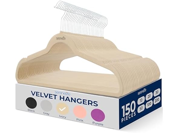 SereneLife 150 Pack Velvet Hangers