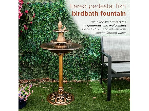 40" Tiered Pedestal Fish Fountain Birdbath