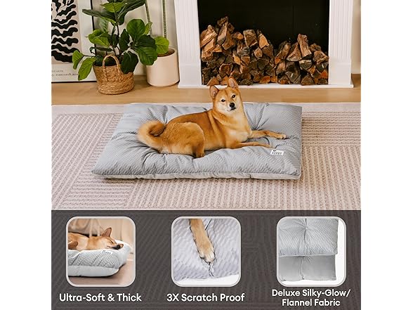 FUNNY FUZZY W2043 2 in 1 Dog Bed Crate Pad Light Grey XL