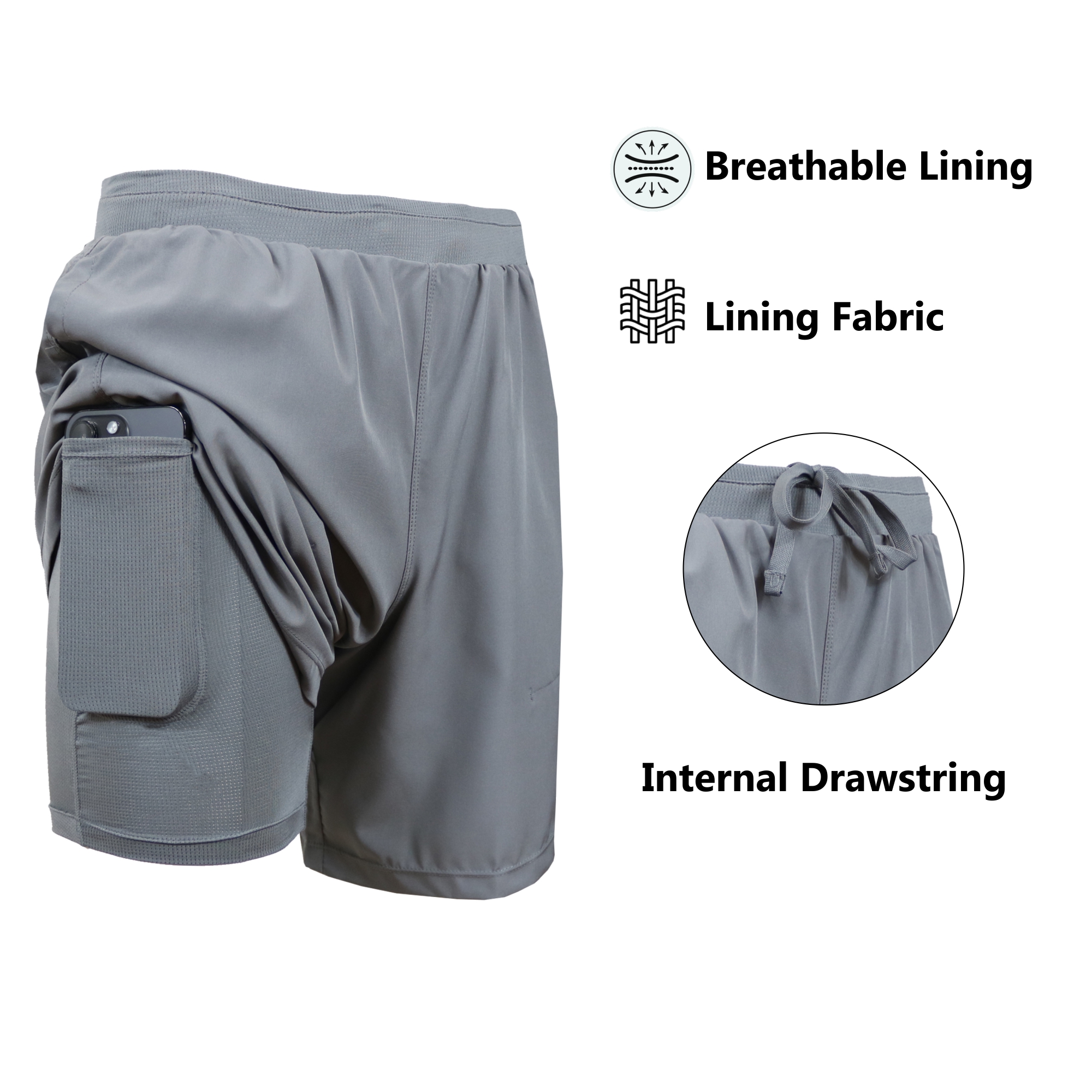 3Pk Asst Mens 2in1 Quick Dry Shorts w/Liner - Gallery 15