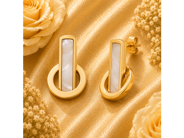 18K Gold Mother of Pearl Circle Drops