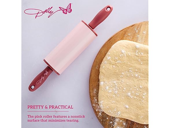 Dolly Parton Mini Spatula and Rolling Pin Set, 2 Piece, Blush
