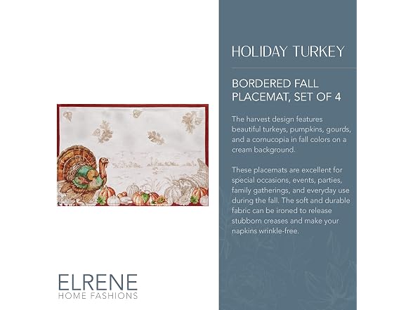 Threadmade Holiday Turkey Bordered Fall Placemat