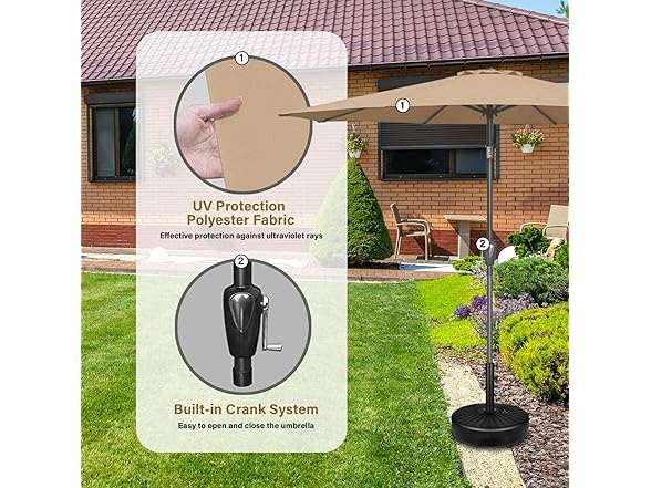YSSOA 9' Patio Umbrella with 50lbs 20" Capacity Fillable Heavy Duty Round Base