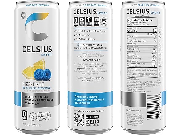 CELSIUS Fizz Free Blue Razz Lemonade, Sugar Free