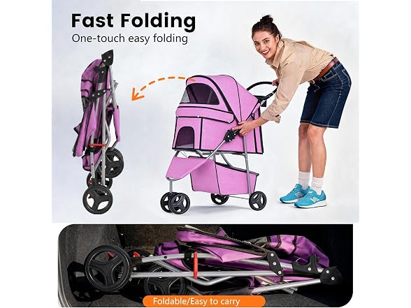 BestPet | 3-Wheel Pet Stroller | Pink | Foldable