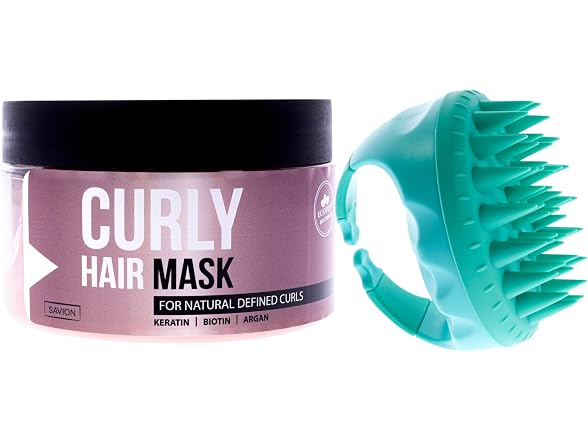 Savion Curly Hair Mask 8.45 oz and Scalp Massager