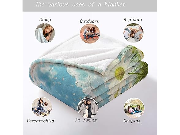 MIEPOS Sunny Daisy Meadow Throw Blanket
