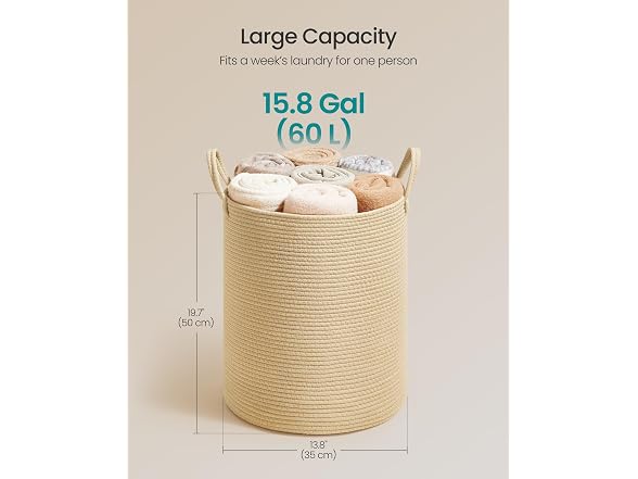 SONGMICS Laundry Hamper, Cotton Rope Basket