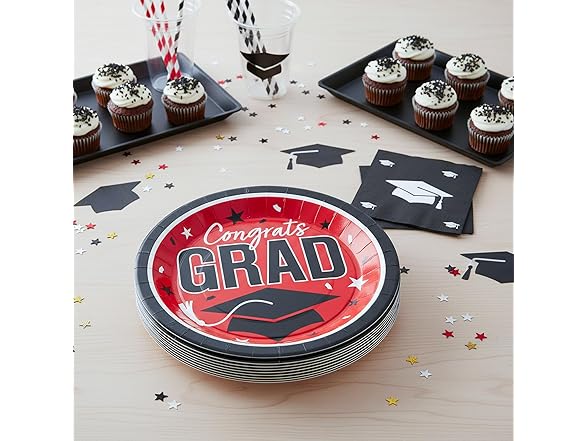 Fun Express Grad Plates 25pk Red