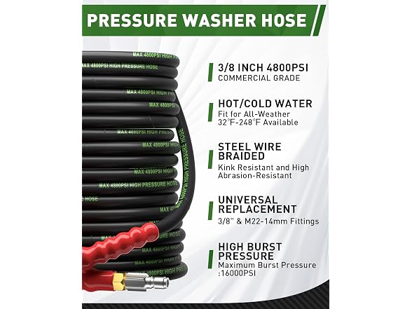 TiantingHen Pressure Washer Hose 4800PSI - Choose Size