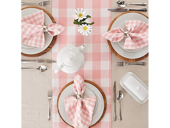 DII Gingham Check Tabletop Collection, Pink, Table Runner