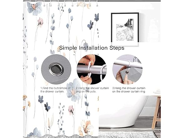 Floral Shower Curtain Set Blue 72x72