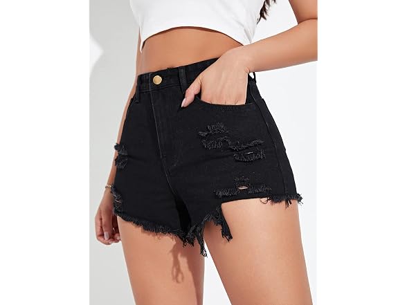 Wdirara Women (S) High Waisted Raw Ripped Shorts