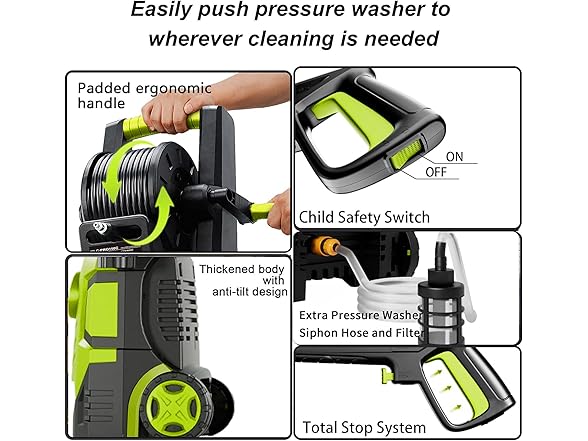 2025Upgraded Pressure Washer 5000PSI with Adj-8-Level Touch Screen, 34" Tall Power Washer, 4 Quick Connect Nozzles, Inlet Hose&Filter&500mlFoam Cannon for Cars/Fences/Driveways, Green (Open Box)