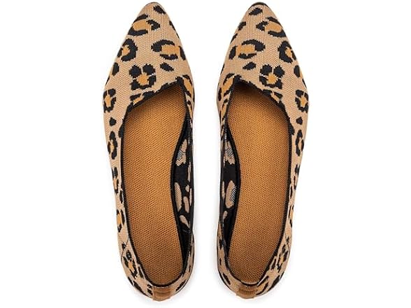 Pointed Toe Knit Flats, Leopard 8.5