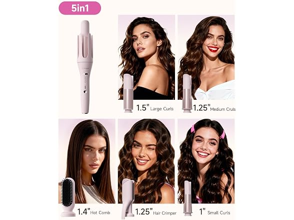 TSUYAGLA Pink 5 in 1 Automatic Curling Iron Set