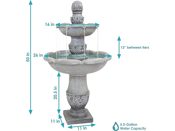 Sunnydaze 50" 2-Tier French Garden Outdoor Fountain