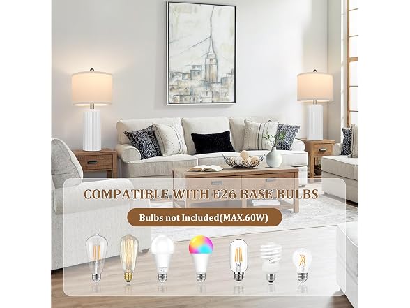 TOBUSA 23.5" White Ceramic Table Lamps Set of 2