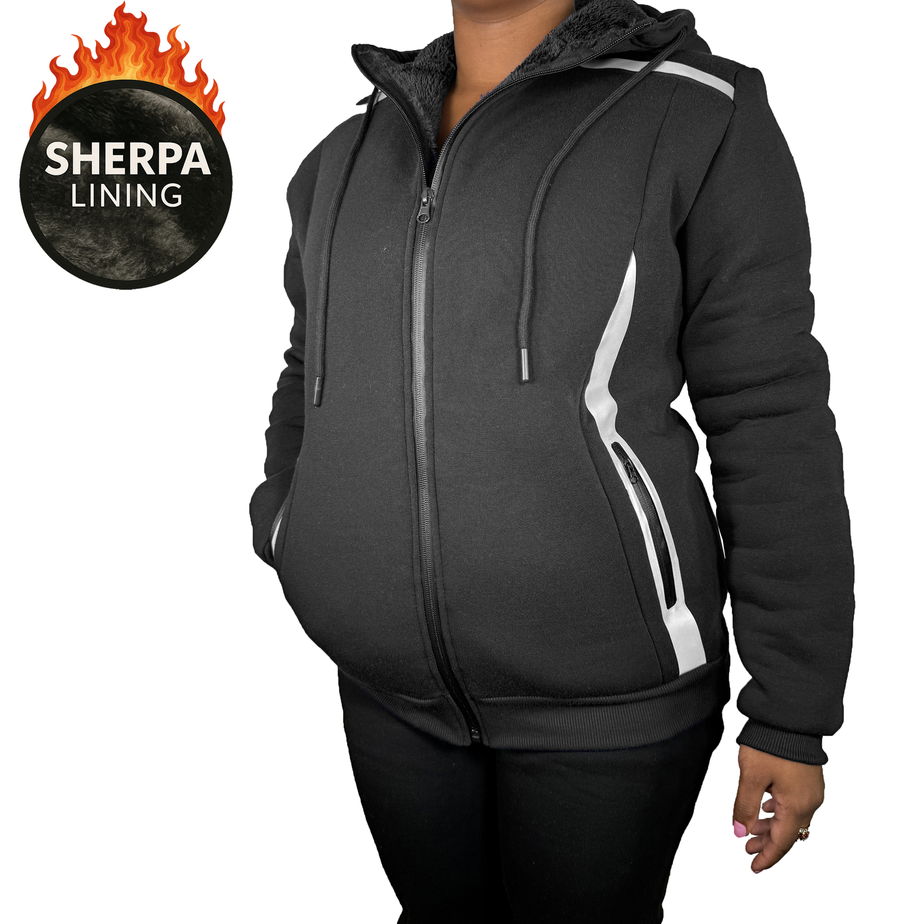 Womens Sherpa Reflective Tech Zip Hoodie - Gallery 21
