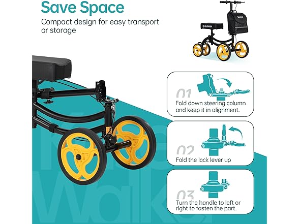 ELENKER Deluxe Steerable Knee Walker with 10" Front Wheels – (Open Box)