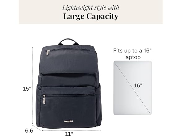 Baggallini Flap Laptop Backpack - 15"x11" Charcoal