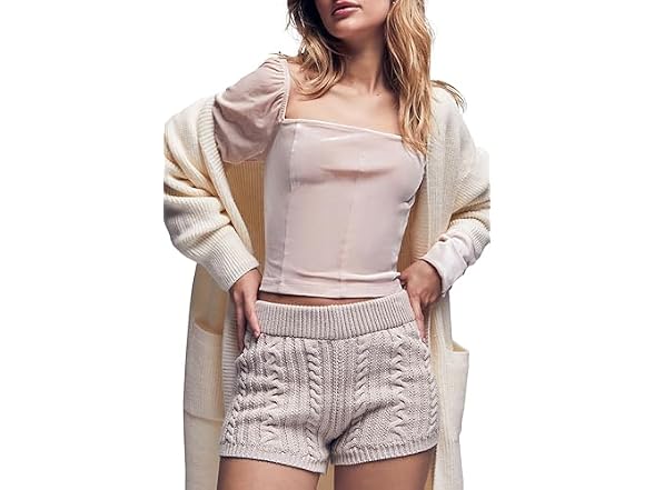 Forever 21 (XS) Cable Knit Mid-Rise Oyster Shorts