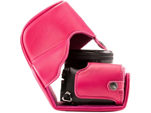 MegaGear Ever Ready Leather Camera Case and Strap (Hot Pink)