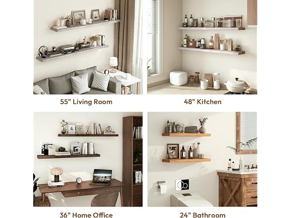 Vivelove Grey Elm Wood Floating Shelf 48"x8"