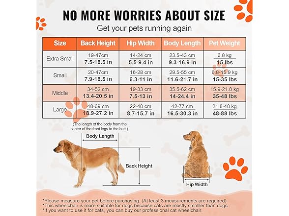 VEVOR 2 Wheels Dog Wheelchair for Back Legs