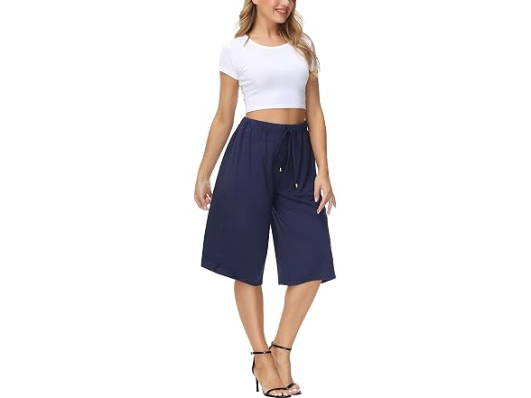 How'on Women (S) Elastic Waist Wide Leg Soft Pants