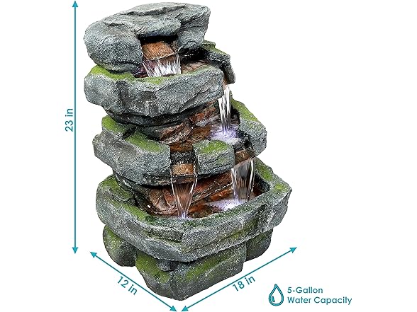 Sunnydaze 23-Inch Stone Waterfall Outdoor Tiered Fountain