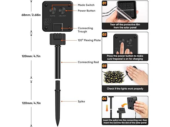 Brightever Solar String Lights for Outside, 46FT 120LED