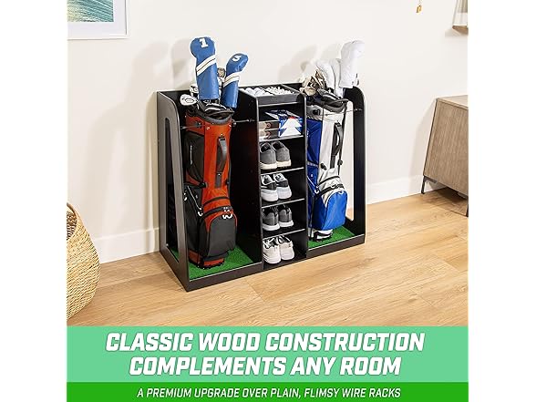 GoSports Wooden Golf Bag Organizer Storage Rack