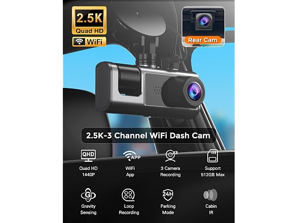 galphi 2.5K 3 Channel Dash Cam WiFi