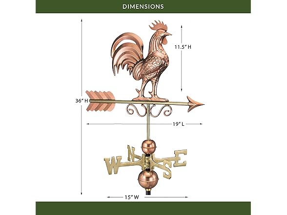 Good Directions Patina Copper Rooster Weathervane