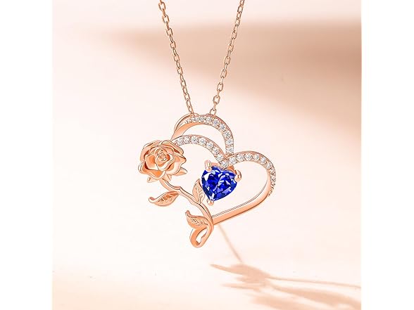 Rose Flower Heart Birthstone Necklace