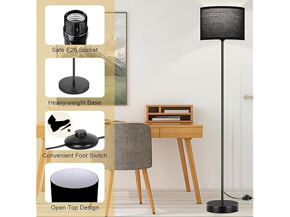 TOBUSA Black Floor Lamp for Bedroom