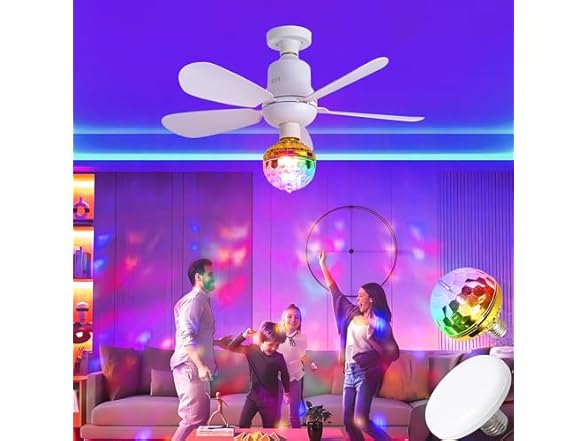 Socket Fan Light w/ Remote, Screw in with Disco Ball