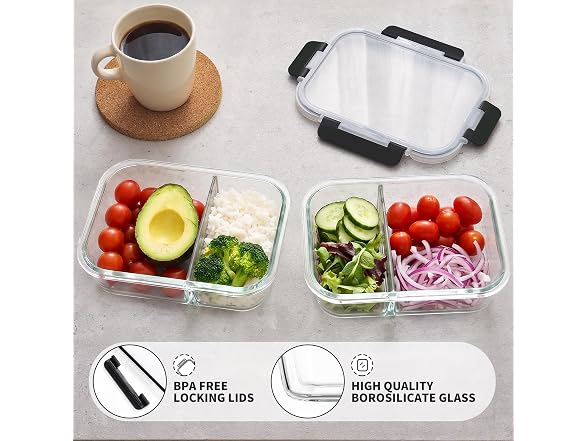 HOMBERKING  8 Pack 2 Compartment 36oz Containers