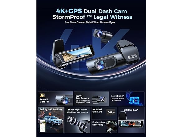 OVAMAN 4K Front and Rear Dash Cam
