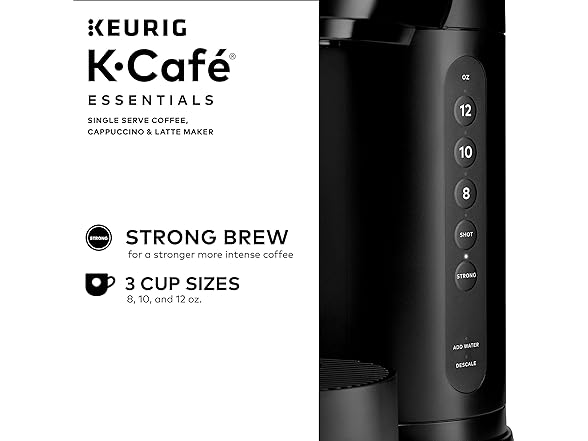 K-Cafe Essentials Single Serve K-Cup Pod Coffee, Latte and Cappuccino Maker, Black