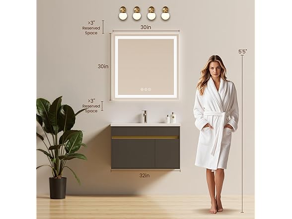 30x30 LED Bathroom Mirror