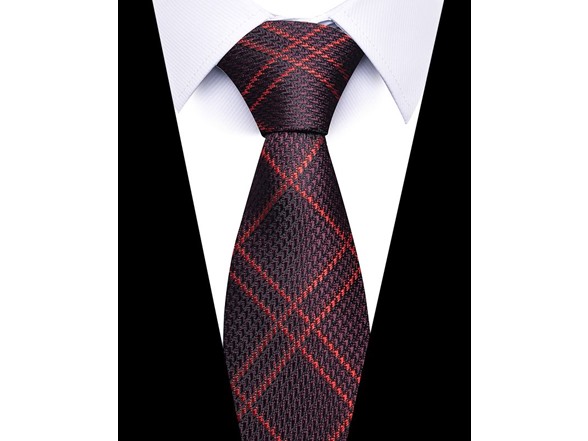 Formal Men’s Necktie - Deep Charcoal & Crimson Plaid